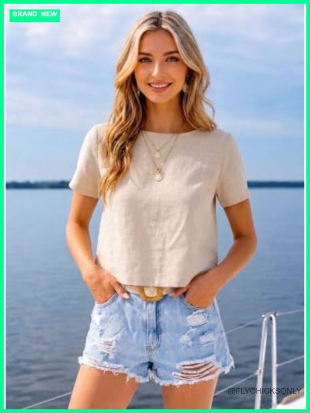 Linen Blend Crop Crewneck Short Sleeve Tops Blouses Beach T-Shirts - Picture 2 of 4